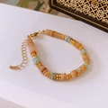 Beaded ceramic bracelet with multi-color stones and gold-plated spacers in retro style - 2# Bracelet-Gold-Brown (Multi-color Disc Stones)