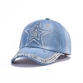 Denim baseball cap in light blue featuring rhinestone star and studded curved brim - 34-Star Rhinestone-Medium Blue