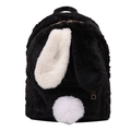 Sac à dos mignon en laine d'agneau avec oreilles de lapin et queue sur fourrure noire - Noir