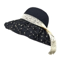 Dettaglio cappello di paglia nero a tesa larga con ricamo floreale e nastro di pizzo - M (56-58cm) / Nero