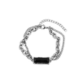 Dettaglio della catena a doppio strato in acciaio titanio con zircone nero rettangolare - Bracciale