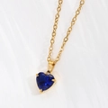 Collana minimalista con zircone a cuore, pietra blu scuro e catena dorata lucida - Colore Acciaio 45+5cm / Blu Reale Nano