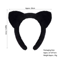 Black plush cat ear headband made of faux fur for cosplay with size measurements - Stuffed Rabbit Fur All Black Cat Ear Headband