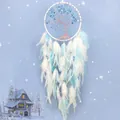 Blue Tree of Life dream catcher with gradient feathers for Nordic room wall decor - Winter Ice and Snow
