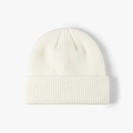 Classic cream ribbed knit beanie hat with thick double-layer fold-up cuff design - Soft White