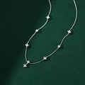 Elegant S925 sterling silver necklace featuring cubic zirconia flowers and round diamonds - 925 Silver / White Gold