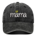 Distressed black wash baseball cap featuring mama embroidery and small crown design - One Size / Black