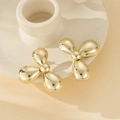 Minimalist gold-plated triple petal flower stud earrings with a glossy mirror finish - Polished Three-Petal Flower / Gold