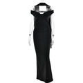 Elegante abito da sera nero con spalle scoperte e silhouette a sirena in rete aderente - S / Nero