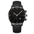 Classic black leather Geneva men's watch with Roman numeral dial and date window - Black Dial Silver Tone Black Band