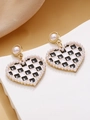 Exquisite C-shape heart earrings with black and white checkered pattern and pearl trim - Black White Checker (M-809)
