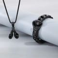 Detail of black stainless steel boxing glove pendant necklace and matching Cuban chain bracelet - Black Color Set (With Chain)