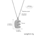 Silver stainless steel necklace with letter E zircon pendant in micro-pave setting - Rp017-e Letter Steel Necklace 40+5cm