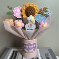 Handmade crochet sunflower and daisy potted flower box with greeting cards - With Lights + Gift Bag + Greeting Card / One Sunflower + 3 Puff Flowers (Happy Teacher's Day)
