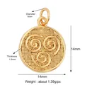 14mm golden triskele heart charm with micro-beaded texture and size specifications - Gold Round Triple Spiral