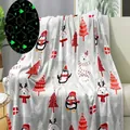 Glow-in-the-dark Christmas flannel blanket with festive polar bear and penguin prints - Christmas / 100*150cm