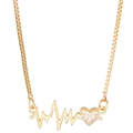 Gold heart necklace featuring electrocardiogram design and sparkling diamond accents - ECG Heart Shape (N-424)