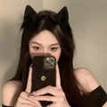 Süßer schwarzer Katzenohren-Haarreif aus Plüsch für Halloween und Cosplay-Outfits - Verbessert / Reines Schwarz