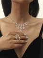 Elegant silver teardrop rhinestone necklace and adjustable ring jewelry set for women - Fringe Rhombus Necklace Ring Set (DTN14026070S)