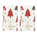 Set of two Christmas themed kitchen towels with festive tree and pinecone patterns - Christmas Forest Elements Style (MJBT66-44) / 2 Pieces/Pack (40*60cm) / Beige Animal Print