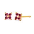 Elegant s925 gold-plated flower studs with vibrant rose red zircon stones in four-prong setting - Rose Red Gold