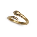 Close-up of golden snake ring featuring detailed textures and clear zircon stones - Gold Engraved Snake