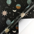 Cartoon space themed wrapping paper with planets and stars on a black background - Style 3: Black Galaxy & Planets
