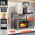 Gunmetal grey expandable stainless steel microwave rack with 6 hooks and adjustable height - 2-Tier Fixed-58cm-Gun Grey