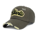 Casquette vintage vert olive avec broderie Atlantic et détails délavés et usés - Taille Unique Réglable / Vert Militaire