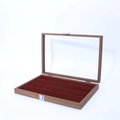 Walnut wood jewelry box with glass lid and deep red velvet interior display slots - 4 Section Earring Holder / Walnut With Coffee Interior