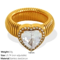 Gold-plated stainless steel heart ring with large zircon and ribbed band details - US Size 7# / Gold with White Zirconia