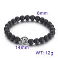 Lavasteen kralenarmband met 8mm zwarte kralen en een zilveren leeuwenkop bedel - 8mm Agaat (KB70576-BD)
