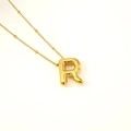 Golden balloon-style capital letter R pendant necklace with polished bead chain - Letter R(S-P062-R)