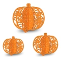 Three orange glitter paper pumpkins with hollow design for Halloween tabletop decor - 3 Pcs Set / Orange
