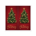 Close-up of Merry Christmas stickers with gold tree on elegant red background - Style 6