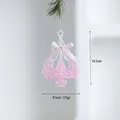 Ciondolo albero di Natale rosa glitterato in acrilico con fiocco di seta e gancio stella - Albero di Natale rosa