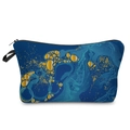 Portable luxury blue marble print makeup bag with gold foil accents and black zipper top - Dark Blue Abstract Marble