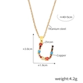 Gold U-shaped pendant necklace with colorful micro-pave zircons and titanium steel chain - Letter U
