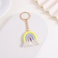 Handmade rainbow keychain in yellow, blue and purple cotton weave with gold ring - Yellow