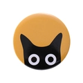 Round tinplate badge featuring a cartoon black cat face on a vibrant ginger yellow background - Yellow Cat Head