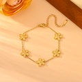 Golden stainless steel daisy chain bracelet with matte floral charms and lobster clasp - Gold Color Five Petal Flower Bracelet (N606)