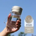 Portable 400ml transparent frosted sports water bottle with tea infuser and white strap - 400ml / Transparent Gray