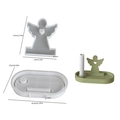 DIY angel candle holder silicone mold set with size measurements and green resin finish - Angel Candle Holder Tray Mold Set-001