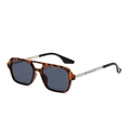 Men's vintage square tortoiseshell sunglasses with dark gray lenses and silver metal temples - Leopard / Grey Lenses