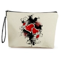 Canvas make-uptas met bloemen-hartpatroon, zwarte rits en polsbandje op witte achtergrond - Hart & Bloemenpatroon (Stijl 1)