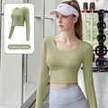Nutmeg Green long sleeve crop top fitness set for women yoga and running workout - S / Tops / Cardamom Green