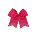 Hot pink hair ribbon with sparkling silver rhinestones and elastic band for girls - Bright Rose