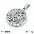 Silver celestial moon and star titanium pendant with detailed 18mm circular engraving - Silver Round Star & Moon (KP119969-Z)