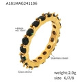18K gold plated stainless steel ring featuring circular green glass stones in sizes 6-8 - US 6 / Gold Dark Green