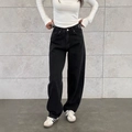 High-waisted black wide-leg denim jeans with elastic waist in an American vintage style - S / Black